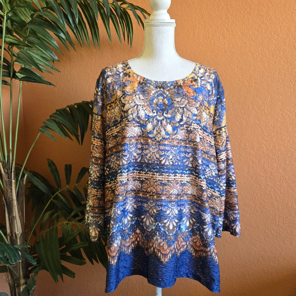3/$25 Alfred Dunner Blouse Top Print Bejeweled Texture Stretch 3X
